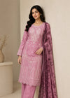 Mauve Embroidered Cotton Kurta Set with Printed Net Dupatta