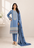 Sky Blue Embroidered Kurta Set with Printed Net Dupatta