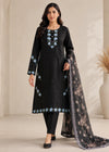 Elegant Black Embroidered Kurta Set with Printed Net Dupatta