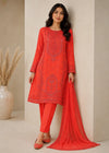 Coral Orange Sequin Embroidered Chiffon Kurta Set