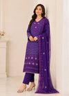 Violet Grace – Purple Premium Embroidered Linen Dress with Chiffon Dupatta