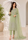 Sage Green Embroidered Kurta Set with Sequined Chiffon Dupatta