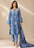 Light Blue Embroidered Cotton Kurta Set with Printed Net Dupatta