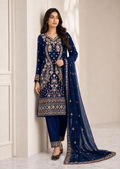 Navy Blue Embroidered Chiffon Kurta Set with Raw Silk Trousers