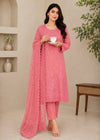 Embroidered Rose Pink Chiffon Kurta Set with Dupatta