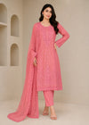 Embroidered Rose Pink Chiffon Kurta Set with Dupatta
