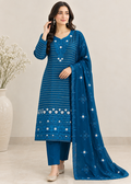 Sea Breeze– Teal Premium Embroidered Linen 3PC Dress with Chiffon Dupatta