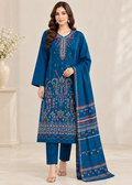 Teal Embroidered Cotton 3-Piece Kurta Set with Dupatta