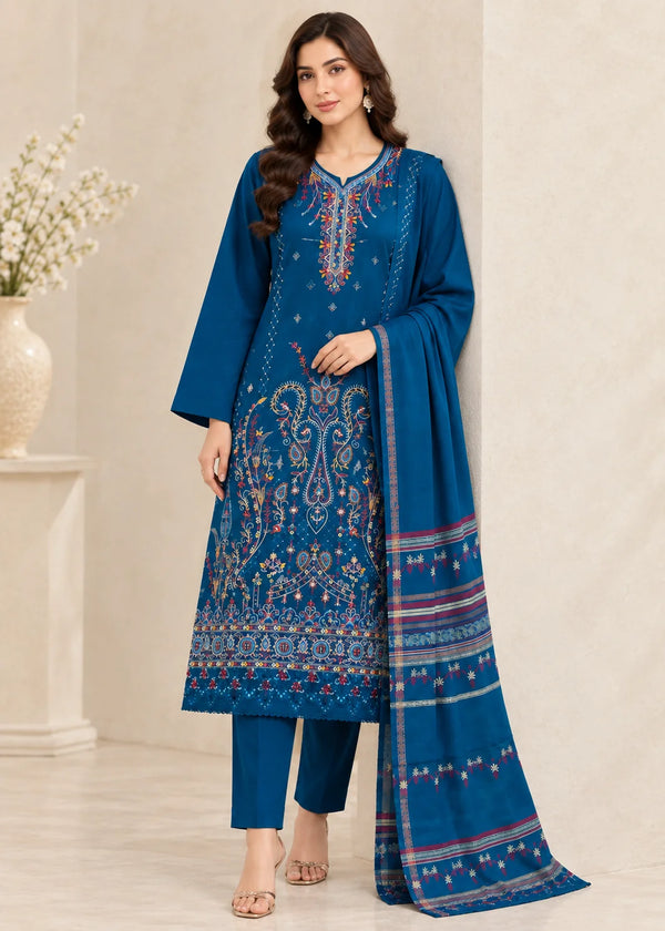 Teal Embroidered Cotton 3-Piece Kurta Set with Dupatta