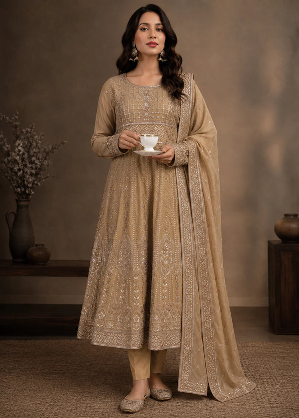 Desert Dusk – Camel Brown Luxury 3PC Maxi Dress