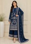 Navy Grace – Festive Embroidered Chiffon 3PC Set