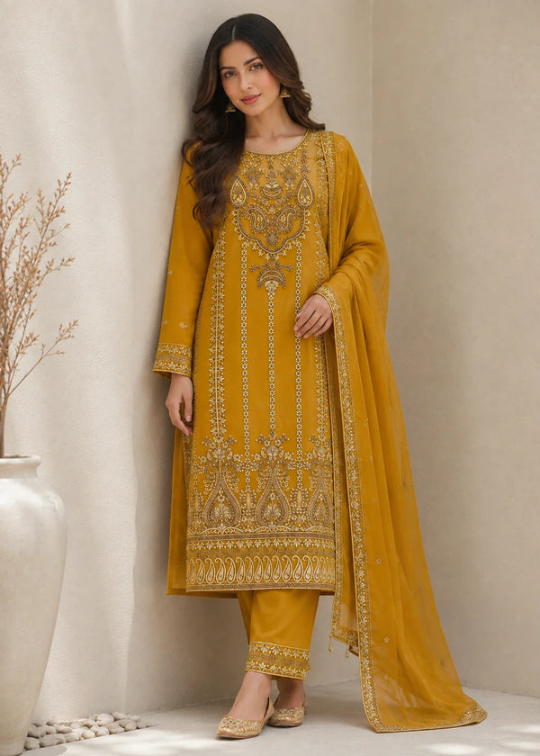 Mustard Elegance – Festive Embroidered Kurta Set