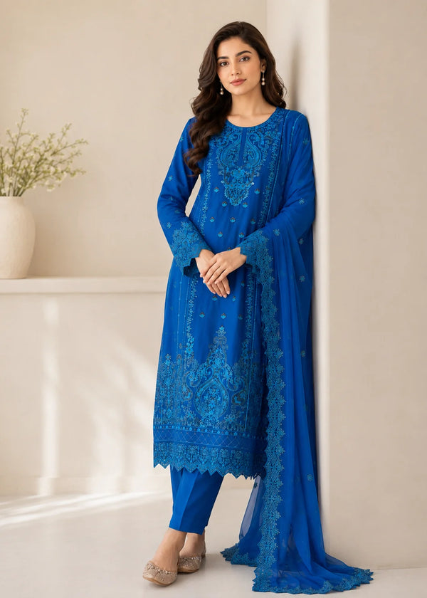 Elegant Blue Embroidered Chiffon Kurta Set with Dupatta