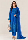 Elegant Blue Embroidered Chiffon Kurta Set with Dupatta