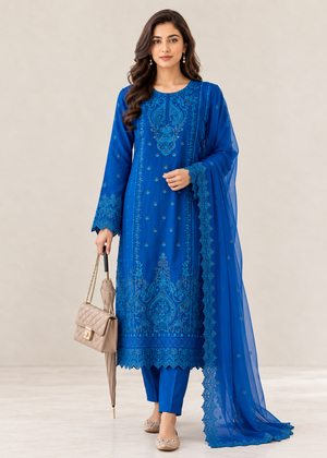 Elegant Blue Embroidered Chiffon Kurta Set with Dupatta
