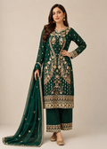Elegant Forest Green Embroidered Chiffon Kurta Set with Dupatta
