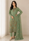 Sage Green Embroidered Kurta Set with Chiffon Dupatta