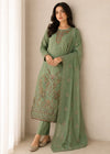 Sage Green Embroidered Kurta Set with Chiffon Dupatta