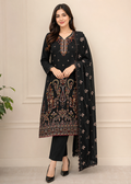 Black Aura Embroidered Cotton Kurta Set with Chiffon Dupatta