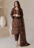 Embroidered Brown Cotton Kurta Set with Chiffon Dupatta