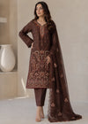 Embroidered Brown Cotton Kurta Set with Chiffon Dupatta