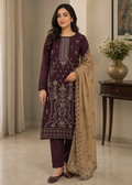 Embroidered Purple Kurta Set with Beige Chiffon Dupatta