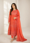 Coral Orange  Embroidered Chiffon Maxi 3PC – Sequin Work Formal Dress Set