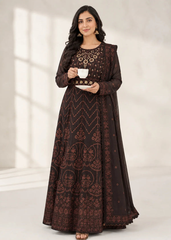 Chestnut Charm Sequin Embroidered Maxi 3PC