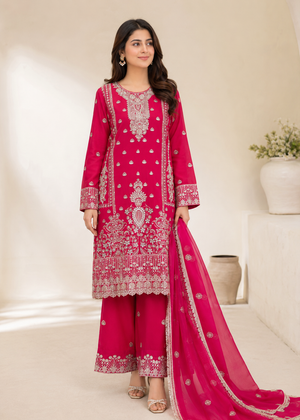 Magenta – Stone Work & Embroidered 3PC Chiffon Set