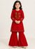 Kids Red Chiffon Embroidered gharara