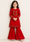 Kids Red Chiffon Embroidered gharara