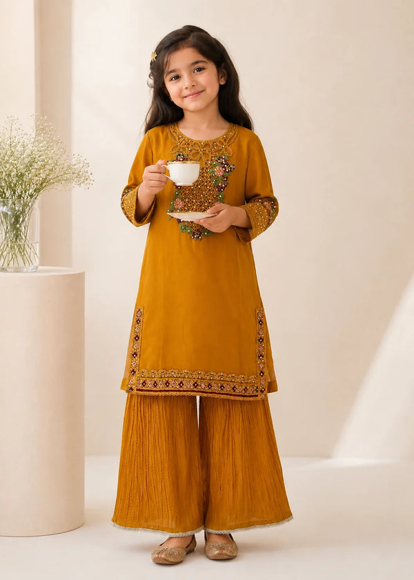 Mustard Chiffon Kids Festive 2-PC Sharara
