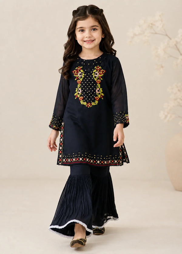 Midnight Veil – Black Luxury Chiffon Gharara 2PC Set