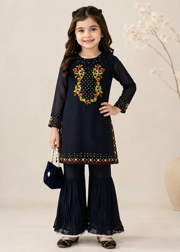 Midnight Veil – Black Luxury Chiffon Gharara 2PC Set