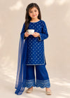 Sapphire Dream– Navy Blue Premium Embroidered Chiffon Kids 3PC Dress