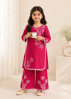 Kids Hot Pink Embroidered Cotton Kurta Set