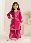 Kids Hot Pink Embroidered Cotton Kurta Set