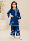 Cobalt Blue Embroidered Cotton Kurta Set for Girls