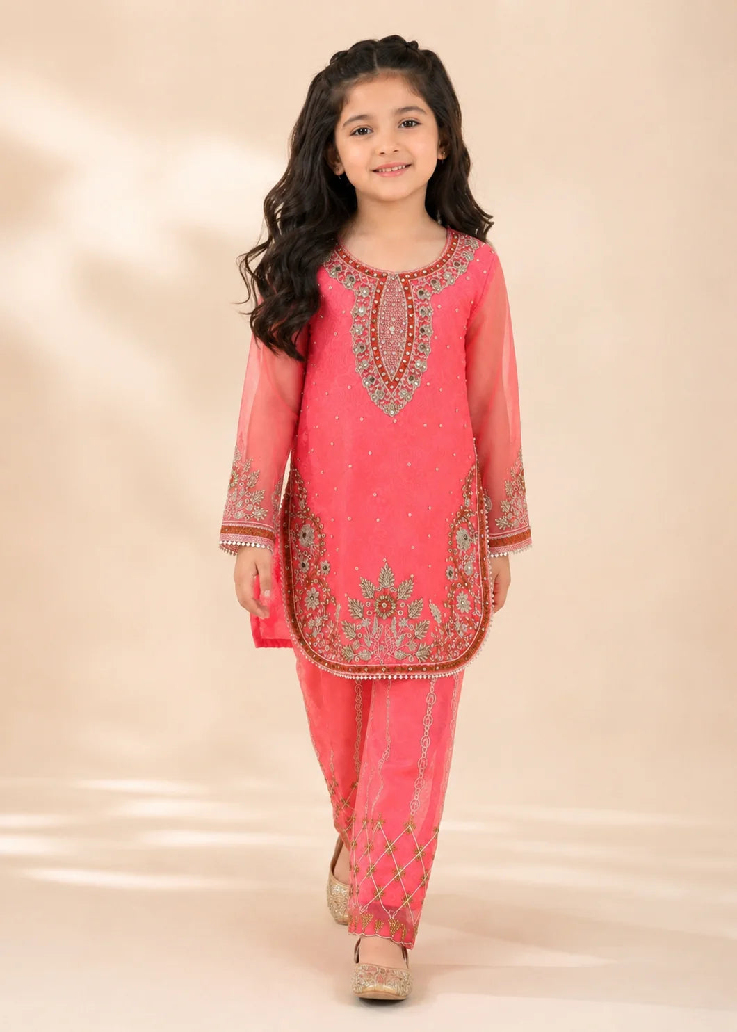 Pink Kattan Silk Kids 2-PC Kurta Set