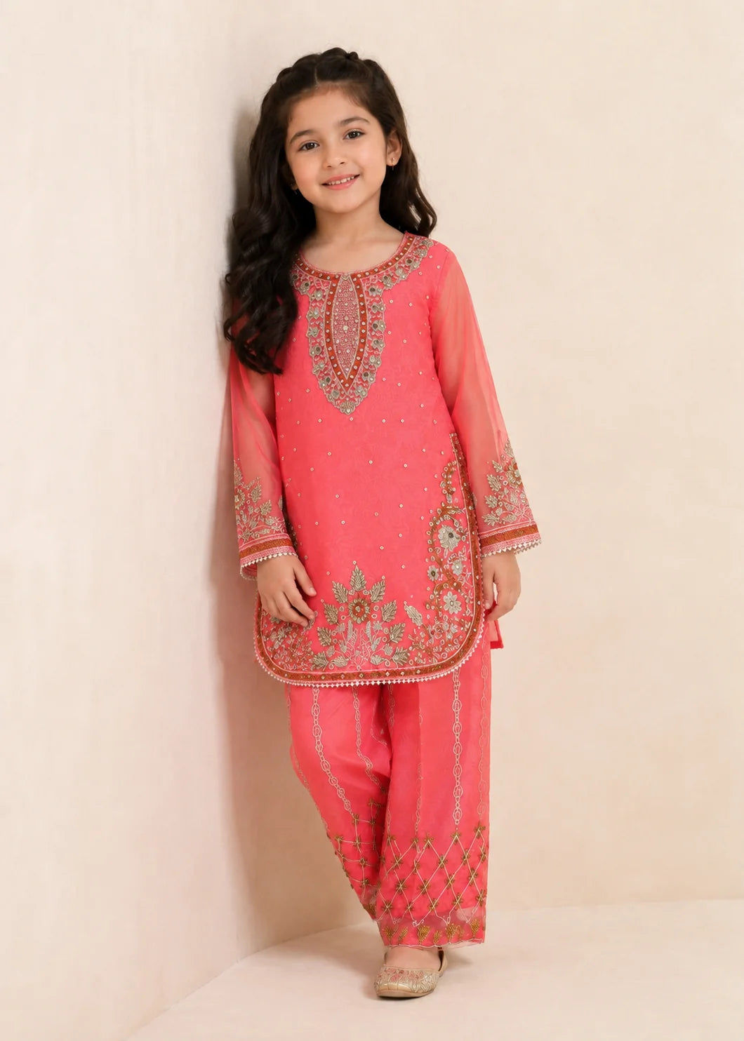 Pink Kattan Silk Kids 2-PC Kurta Set