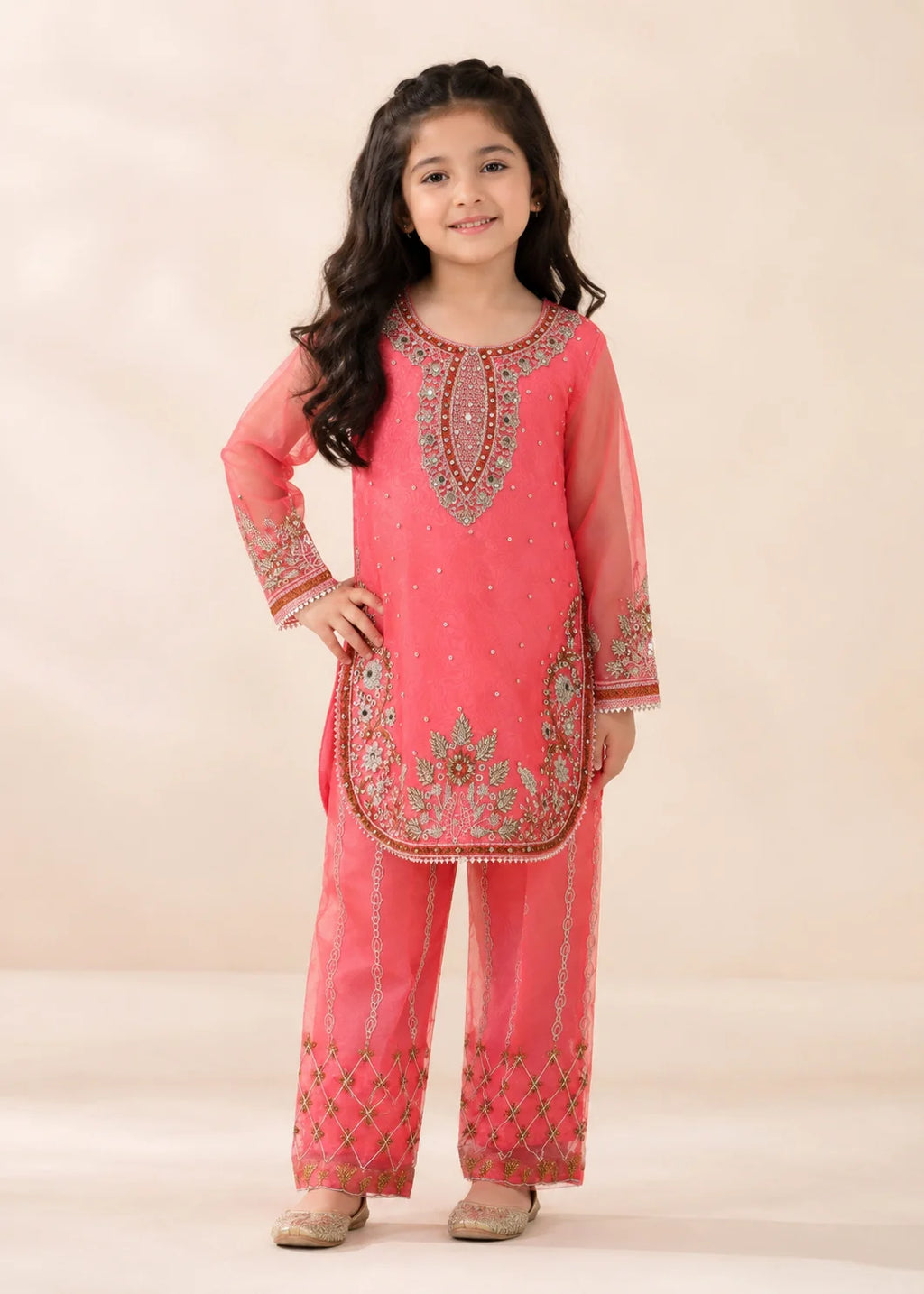 Pink Kattan Silk Kids 2-PC Kurta Set