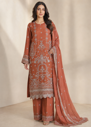 Burnt Orange – Luxury Embroidered 3PC Chiffon Set
