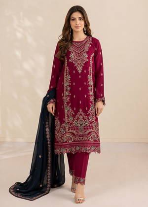 Crimson Maroon – Hand Embellished Chiffon Suit with Dupatta