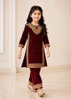 Maroon Kattan Silk Kids Formal Kurta Set