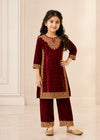 Maroon Kattan Silk Kids Formal Kurta Set