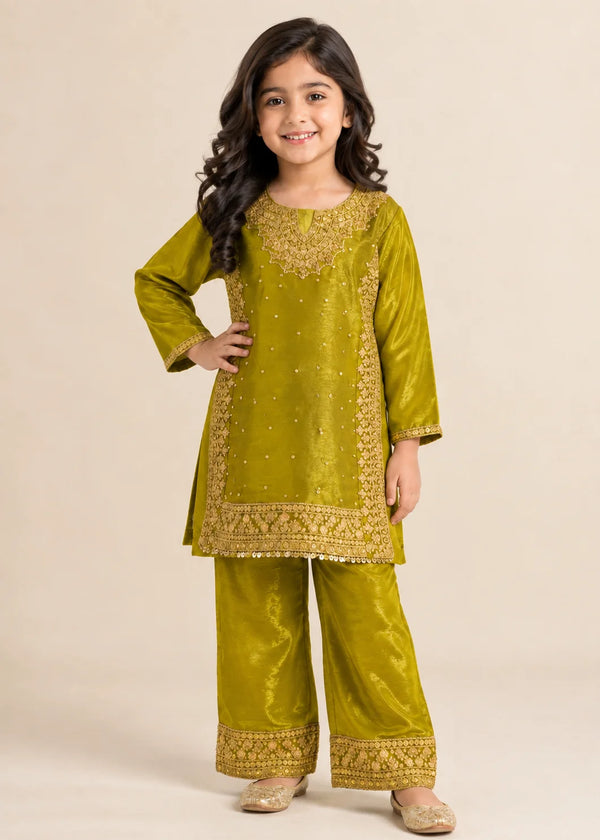 Olive Kattan Silk Kids 2-PC Kurta Set