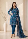 Teal Floral Printed Lawn Kurta Set with Dupatta