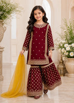 Maroon Charm – Kids Festive Embroidered Ghaar