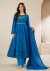 Ocean Grace – Teal Luxury Chiffon Maxi 3PC Set with Embroidered Dupatta & Silk Trouser