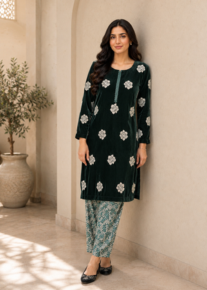 Dark Green – Luxury Velvet 2PC Kurta